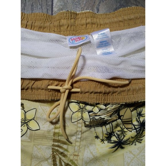 Sand N Sun Lined Swim Suit Board Shorts Mens XL Up to 48" Waist Yellow Tropical - Picture 4 of 10